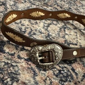 Vintage Brown Leather Belt with Silver Heart Buckle
